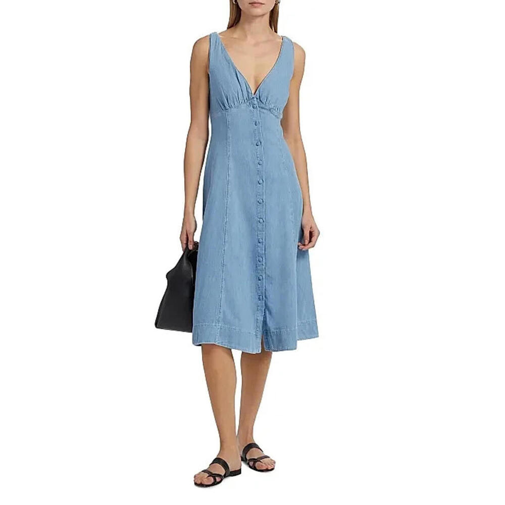 NEW, REFORMATION Sebastien Denim Midi Dress Size 4 #MD818 - Picture 3 of 12